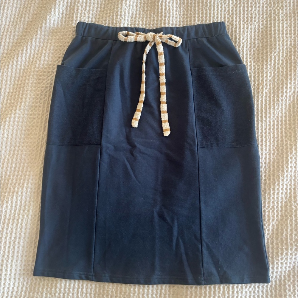 Roolee Blue Pencil Skirt with Tie Front